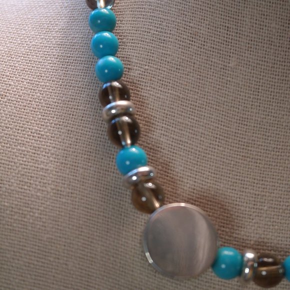 Turquoise, Smoke Quartz and Silver 925 Vintage Necklace - Picture 5 of 6